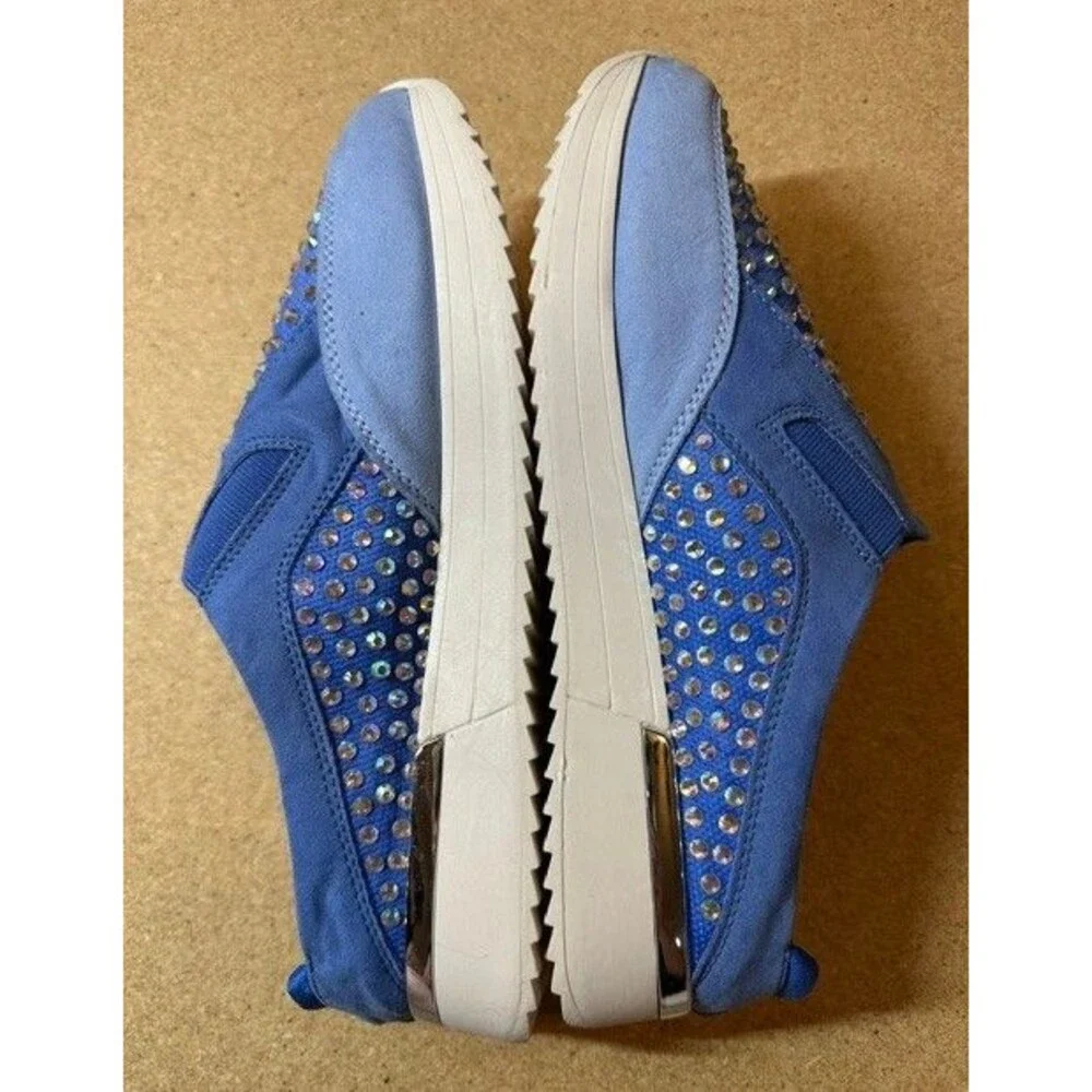 Kenneth Cole Reaction Platform Sneaker Womens 8.5 Blue Suede Rhinestone  NWOT
